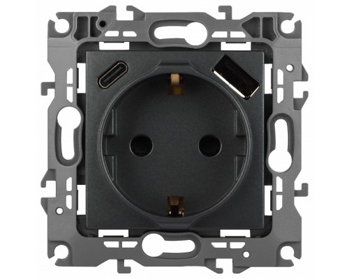 Розетка с заземлением и со шторкой и 2хUSB, без рамки Эра Эра 12 12-4108-12