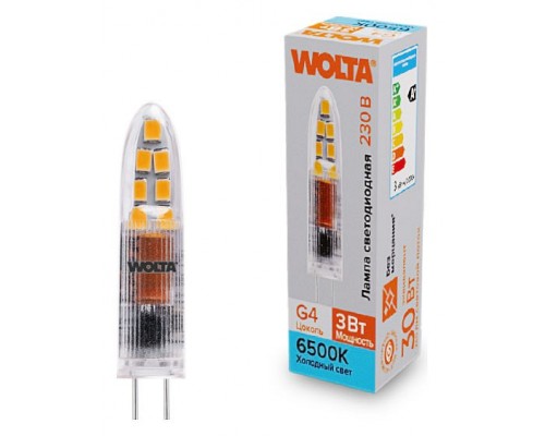 Лампа светодиодная Wolta  G4 3Вт 6500K WSTD-JC-220V3W6KG4-P