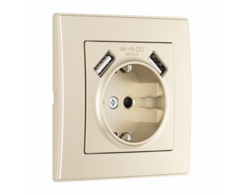 Розетка с заземлением и со шторкой и 2хUSB Arte Milano SET06-1 SET06-1-47-1 shampan