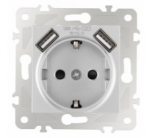 Розетка с заземлением и со шторкой и 2хUSB, без рамки Arte Milano am-203 203.47-1.silver