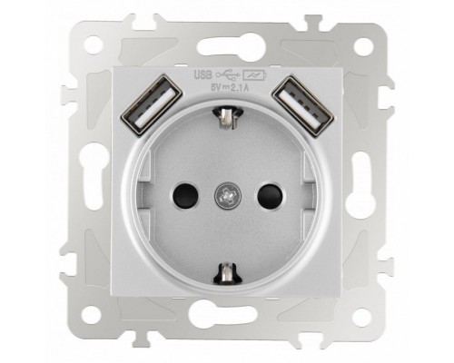 Розетка с заземлением и со шторкой и 2хUSB, без рамки Arte Milano am-203 203.47-1.silver Розетка с заземлением и со шторкой и 2хUSB, без рамки Arte Milano am-203 203.47-1.silver