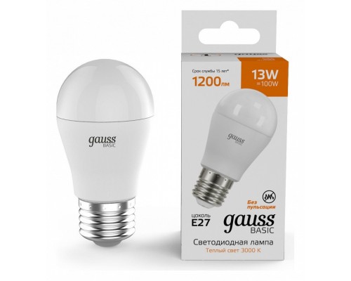Лампа светодиодная Gauss Basic E27 13Вт 3000K 10502132 Лампа светодиодная Gauss Basic E27 13Вт 3000K 10502132