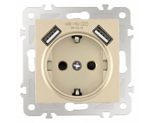Розетка с заземлением и со шторкой и 2хUSB, без рамки Arte Milano am-206 206.47-1.shampan Розетка с заземлением и со шторкой и 2хUSB, без рамки Arte Milano am-206 206.47-1.shampan