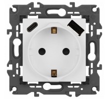 Розетка с заземлением и со шторкой и 2хUSB, без рамки Эра Эра Elegance 14-4108-01М