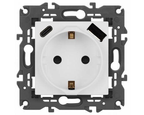 Розетка с заземлением и со шторкой и 2хUSB, без рамки Эра Эра Elegance 14-4108-01М