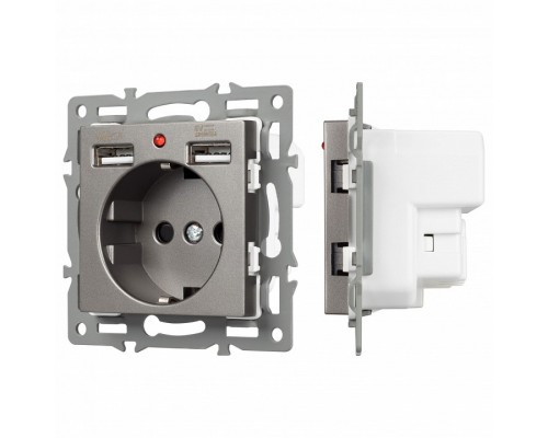 Розетка с заземлением и 2хUSB type A, без рамки Arlight SCT 043735 Розетка с заземлением и 2хUSB type A, без рамки Arlight SCT 043735