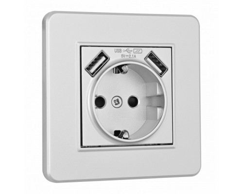 Розетка с заземлением и со шторкой и 2хUSB Arte Milano SET16-1 SET16-1-47-1 silver