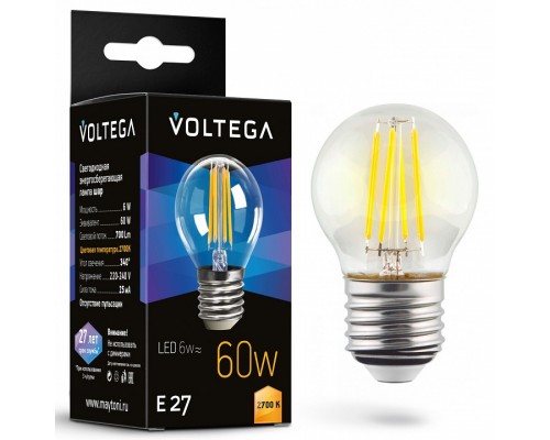 Лампа светодиодная Voltega Globe E27 6W E27 6Вт 2700K 7214 Лампа светодиодная Voltega Globe E27 6W E27 6Вт 2700K 7214