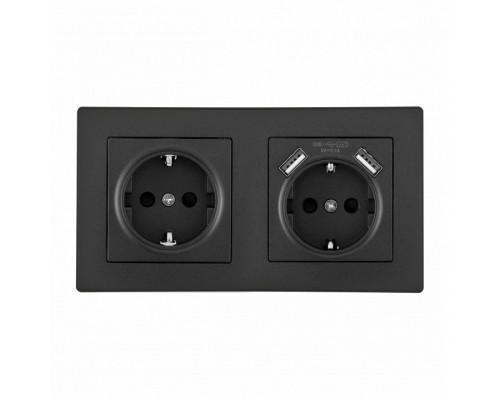 Розетка с заземлением и со шторкой и 2хUSB Arte Milano SET06-2 SET06-2-47-1-40-1 black