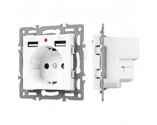 Розетка с заземлением и 2хUSB type A, без рамки Arlight SCT 043733 Розетка с заземлением и 2хUSB type A, без рамки Arlight SCT 043733