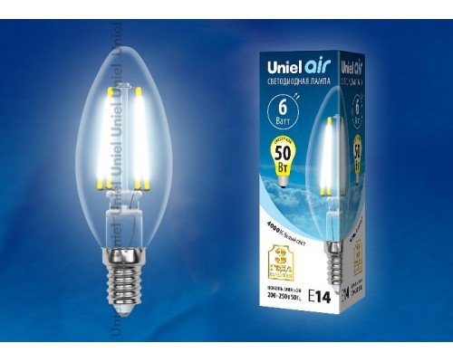 Лампа светодиодная Uniel Air E14 6Вт 4000K LED-C35-6W/NW/E14/CL GLA01TR картон Лампа светодиодная Uniel Air E14 6Вт 4000K LED-C35-6W/NW/E14/CL GLA01TR картон