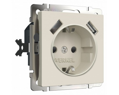 Розетка с заземлением и со шторками и 2хUSB, без рамки Werkel айвори матовый W1171562