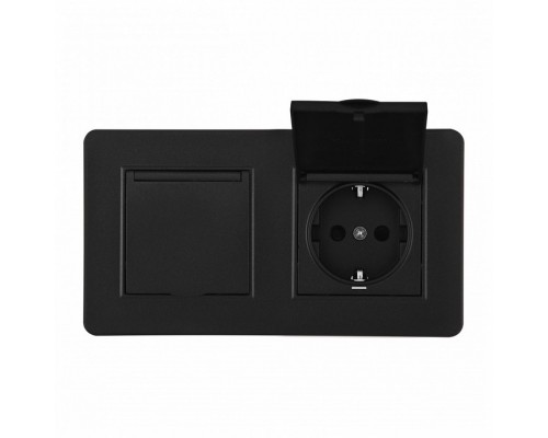 Розетка с заземлением и шторкой, с крышкой Arte Milano SET16-2 SET16-2-41-1x2 black