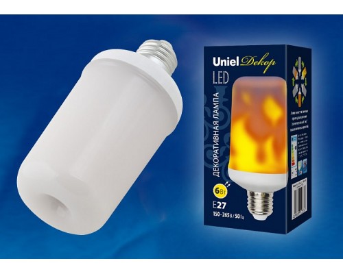 Лампа светодиодная Uniel Flame E27 6Вт K LED-L60-6W/FLAME/E27/FR PLD01WH Лампа светодиодная Uniel Flame E27 6Вт K LED-L60-6W/FLAME/E27/FR PLD01WH