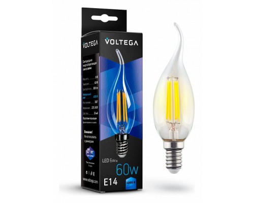 Лампа светодиодная Voltega Candle wind 6W E14 6Вт 4000K 7018 Лампа светодиодная Voltega Candle wind 6W E14 6Вт 4000K 7018