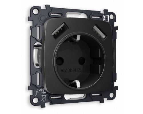 Розетка с заземлением и 2хUSB type A, без рамки Ambrella Volt Quant MO809010