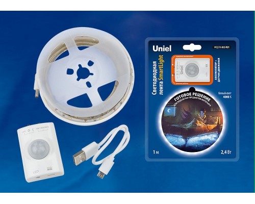 Комплект с лентой светодиодной Uniel Smart Light ULS-R21-2,4W/4000K/1,0M/RECH SENSOR Smart Light блистер Комплект с лентой светодиодной Uniel Smart Light ULS-R21-2,4W/4000K/1,0M/RECH SENSOR Smart Light блистер