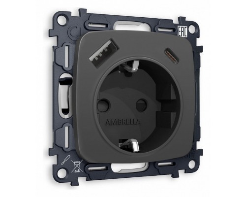 Розетка с заземлением и 2хUSB type A и C, без рамки Ambrella Volt Quant MO910010
