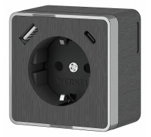 Розетка с заземлением и со шторками и USB Werkel Gallant (графит рифленый) W5071704