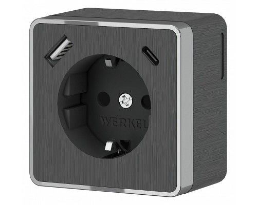 Розетка с заземлением и со шторками и USB Werkel Gallant (графит рифленый) W5071704 Розетка с заземлением и со шторками и USB Werkel Gallant (графит рифленый) W5071704