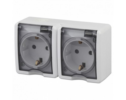 Розетка двойная с заземлением и со шторками, с крышкой Эра Эра Эксперт 11-2404-01