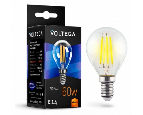 Лампа светодиодная Voltega Globe 6W E14 6Вт 2800K 7021 Лампа светодиодная Voltega Globe 6W E14 6Вт 2800K 7021