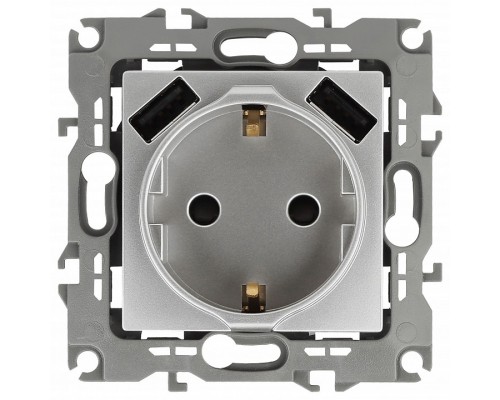 Розетка с заземлением и со шторкой и 2хUSB, без рамки Эра Эра 12 12-4109-03