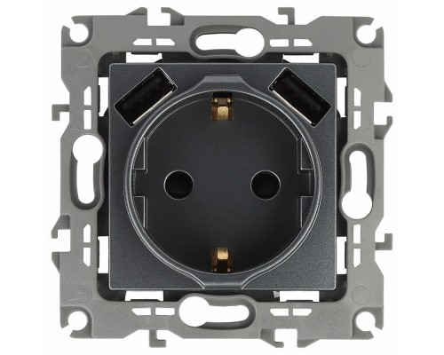 Розетка с заземлением и со шторкой и 2хUSB, без рамки Эра Эра 12 12-4109-12
