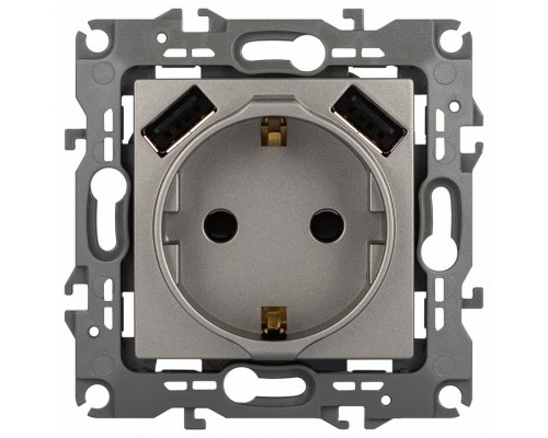 Розетка с заземлением и со шторкой и 2хUSB, без рамки Эра Эра 12 12-4109-16