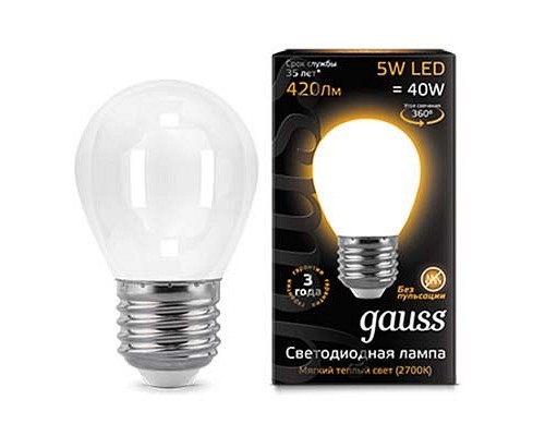 Лампа светодиодная Gauss 1052 E27 5Вт 2700K 105202105 Лампа светодиодная Gauss 1052 E27 5Вт 2700K 105202105