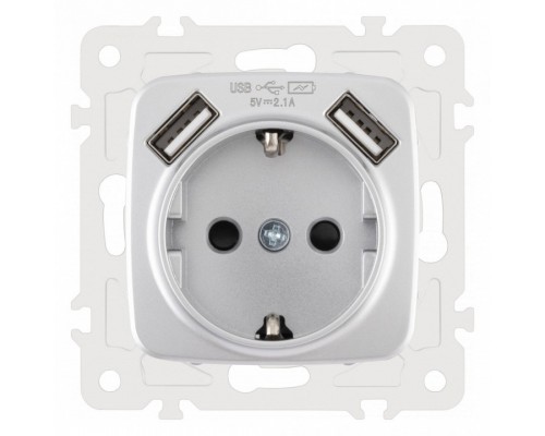 Розетка с заземлением и со шторкой и 2хUSB, без рамки Arte Milano am-205 205.47-1.silver Розетка с заземлением и со шторкой и 2хUSB, без рамки Arte Milano am-205 205.47-1.silver