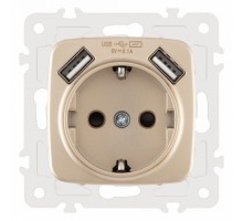 Розетка с заземлением и со шторкой и 2хUSB, без рамки Arte Milano am-205 205.47-1.shampan