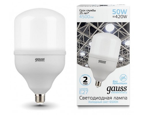 Лампа светодиодная Gauss Elementary LED T140 E27 50Вт 6500K 63235 Лампа светодиодная Gauss Elementary LED T140 E27 50Вт 6500K 63235
