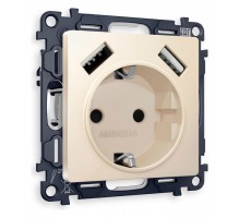 Розетка с заземлением и со шторкой и 2хUSB type A, без рамки Ambrella Volt Quant MA329010