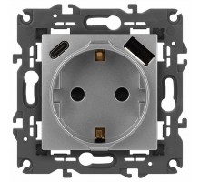Розетка с заземлением и со шторкой и 2хUSB, без рамки Эра Эра Elegance 14-4108-03