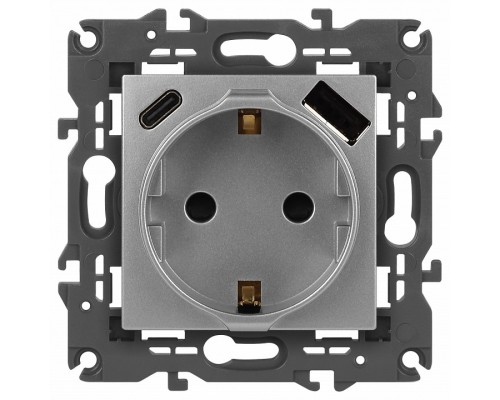 Розетка с заземлением и со шторкой и 2хUSB, без рамки Эра Эра Elegance 14-4108-03