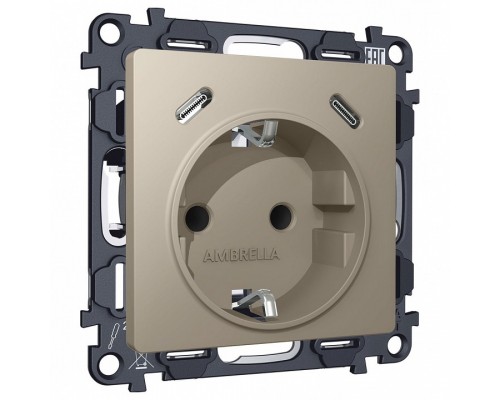 Розетка с заземлением и 2хUSB type C, без рамки Ambrella Volt MA MA370510