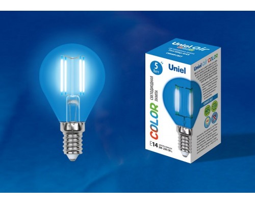 Лампа светодиодная Uniel Air Color E14 5Вт K LED-G45-5W/BLUE/E14 GLA02BL картон Лампа светодиодная Uniel Air Color E14 5Вт K LED-G45-5W/BLUE/E14 GLA02BL картон