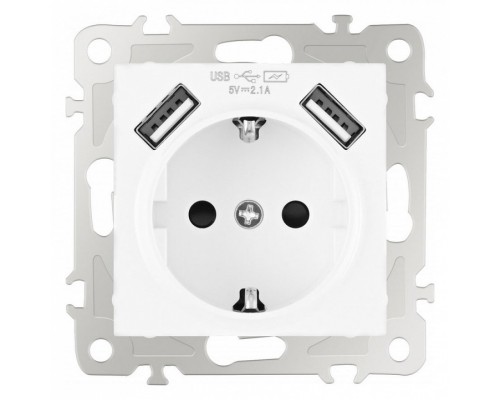 Розетка с заземлением и со шторкой и 2хUSB, без рамки Arte Milano am-206 206.47-1.white Розетка с заземлением и со шторкой и 2хUSB, без рамки Arte Milano am-206 206.47-1.white