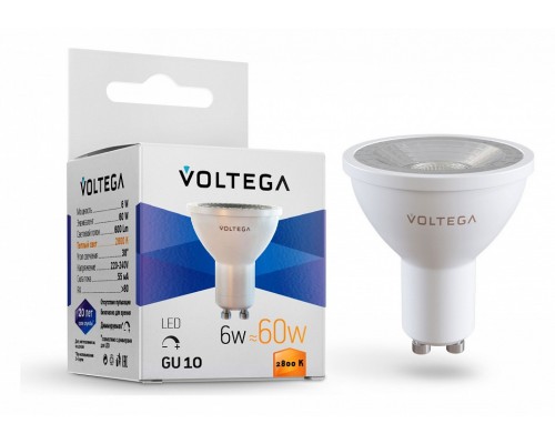 Лампа светодиодная Voltega Sofit dim GU10 Lens GU10 6Вт 2800K 7108 Лампа светодиодная Voltega Sofit dim GU10 Lens GU10 6Вт 2800K 7108
