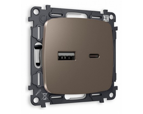 Розетка 2хUSB type A и C без рамки Ambrella Volt Quant MO641010 Розетка 2хUSB type A и C без рамки Ambrella Volt Quant MO641010
