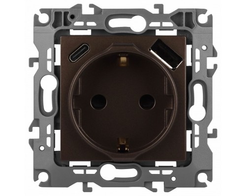 Розетка с заземлением и со шторкой и 2хUSB, без рамки Эра Эра 12 12-4108-13