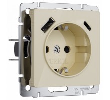 Розетка с заземлением и со шторками и 2хUSB, без рамки Werkel айвори акрил W1171743