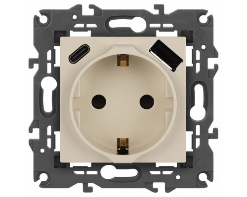 Розетка с заземлением и со шторкой и 2хUSB, без рамки Эра Эра Elegance 14-4108-02