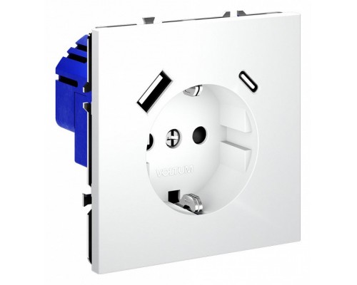 Розетка с заземлением и со шторкой и 2хUSB type A и C, без рамки Voltum S70 VLS040502