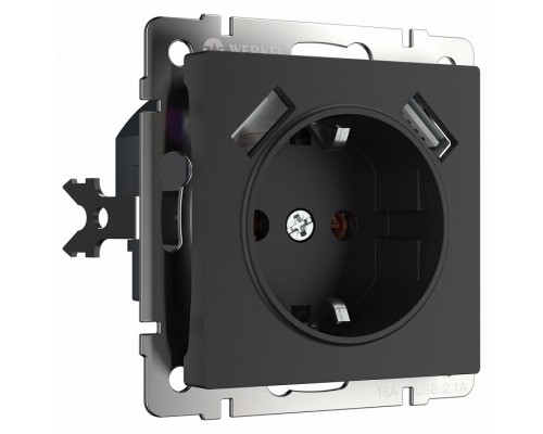 Розетка с заземлением, шторками и 2хUSB, без рамки Werkel W117 7 W1171508 Розетка с заземлением, шторками и 2хUSB, без рамки Werkel W117 7 W1171508
