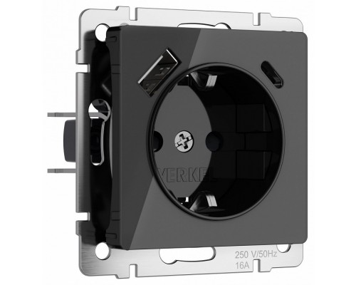 Розетка с заземлением и со шторками и 2хUSB, без рамки Werkel черный акрил W1171748 Розетка с заземлением и со шторками и 2хUSB, без рамки Werkel черный акрил W1171748