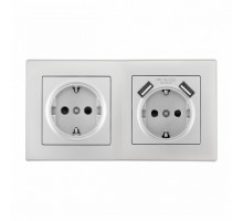 Розетка с заземлением и со шторкой и 2хUSB Arte Milano SET06-2 SET06-2-47-1-40-1 silver