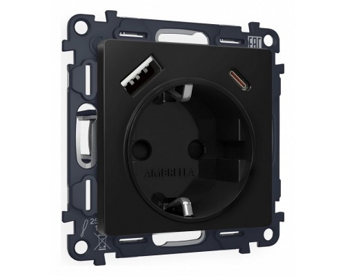 Розетка с заземлением и 2хUSB type A и C, без рамки Ambrella Volt Quant MA810010