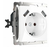 Розетка с заземлением и со шторками и 2хUSB, без рамки Werkel белый W1171501